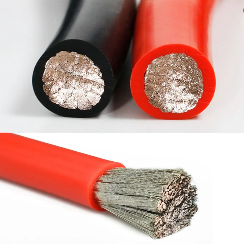 Фото Силиконовый провод, красный провод, черный провод, 10awg 8awg 6awg 4awg 2awg 0awg, высокотемпературный провод для автомобильного аккумулятора, 0,08 мм, медный провод из луженой меди №2