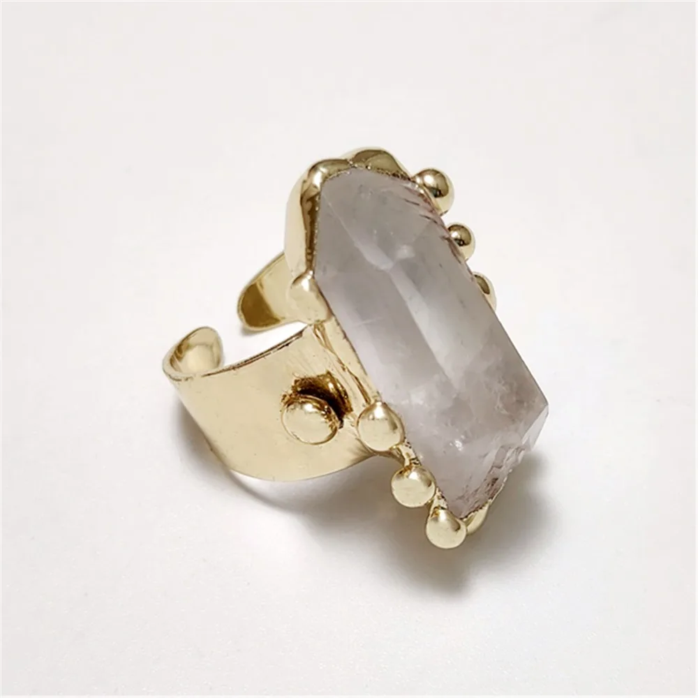 FUWO оптовая продажа кольца из натурального белого кварца позолоченные