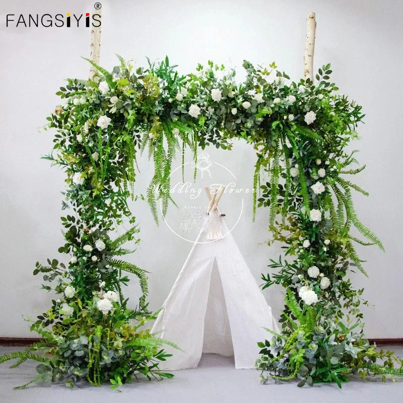 

Custom Green Plants Outdoor Lawn Wedding Arch Decoration Silk Artificial Flower Arrangement Event Party Stage Display Arch Props