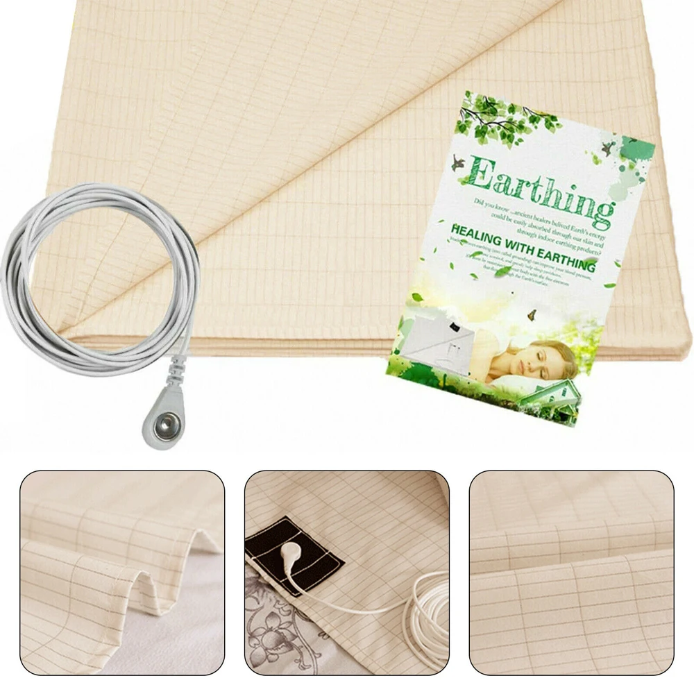 1 Pc High Quality Bed Earthing Grounding Sheet Mat & Conductive Copper Cord UK Plug For Health Protection 4 Sizes Home Textiles