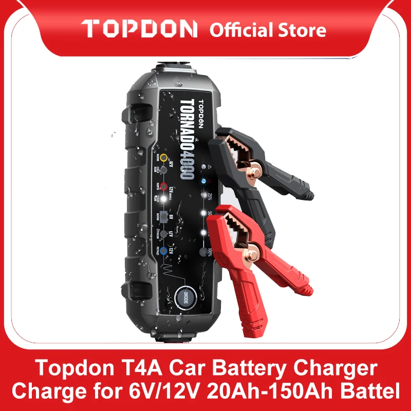 6v12v car battery charger for acid lithium battery topdon t4000 power repair automatic jump starter 20ah 150ah battery charger free global shipping