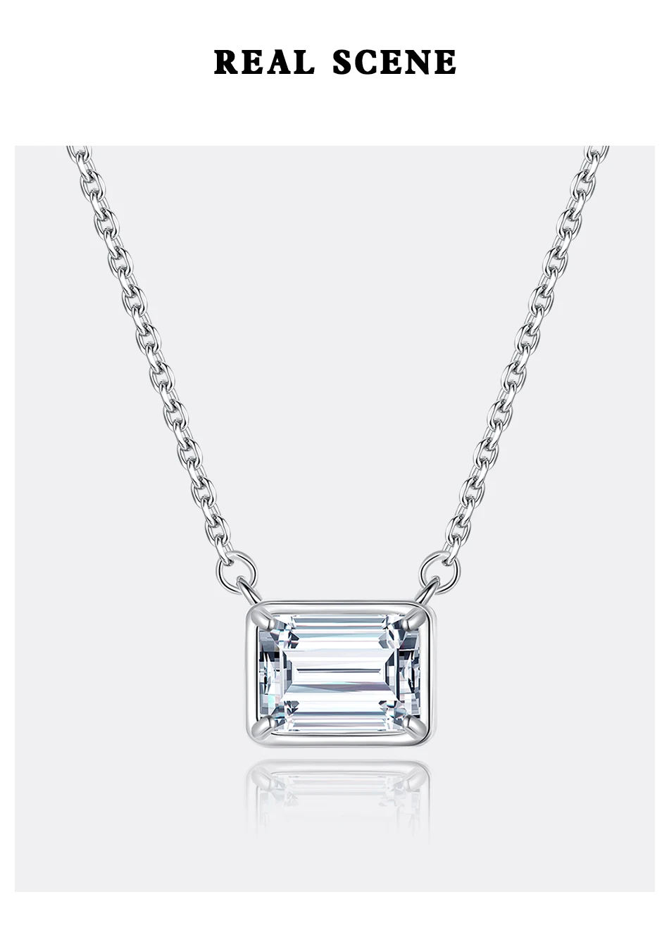 

Moissanite Emerald Cut Pendant Necklaces Unique Design Classic Women Wedding Link Chain Necklace Fine Jewelry For Party 1CT