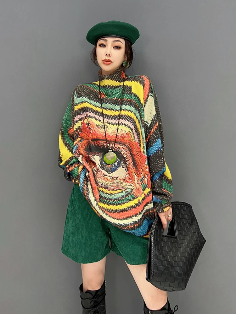 

XITAO Knitted Pullovers Full Sleeve Goddess Fan Casual Style Pullover 2022 Autumn Minority Striped Elegant Sweater WLD13249