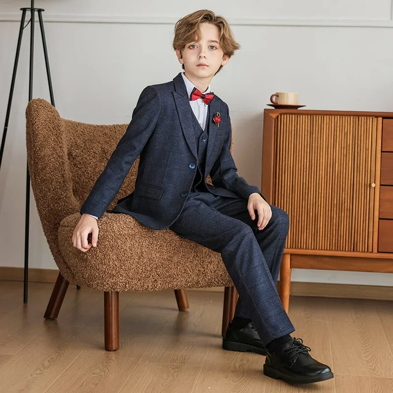 Формальный костюм для мальчиков черный классический детский свадебный смокинг