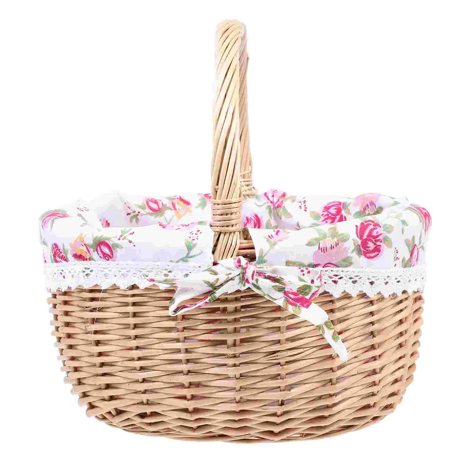 

Handheld Woven Basket Outdoor Picnic Basket Decorative Flower Basket Photo Prop