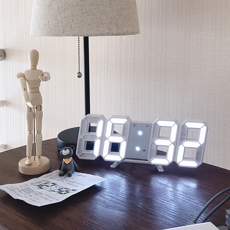 

3D LED Digital Alarm Clock Wall Clock Hanging Watch Table Calendar Thermometer Three-dimensional Electronic Clock Furnishings