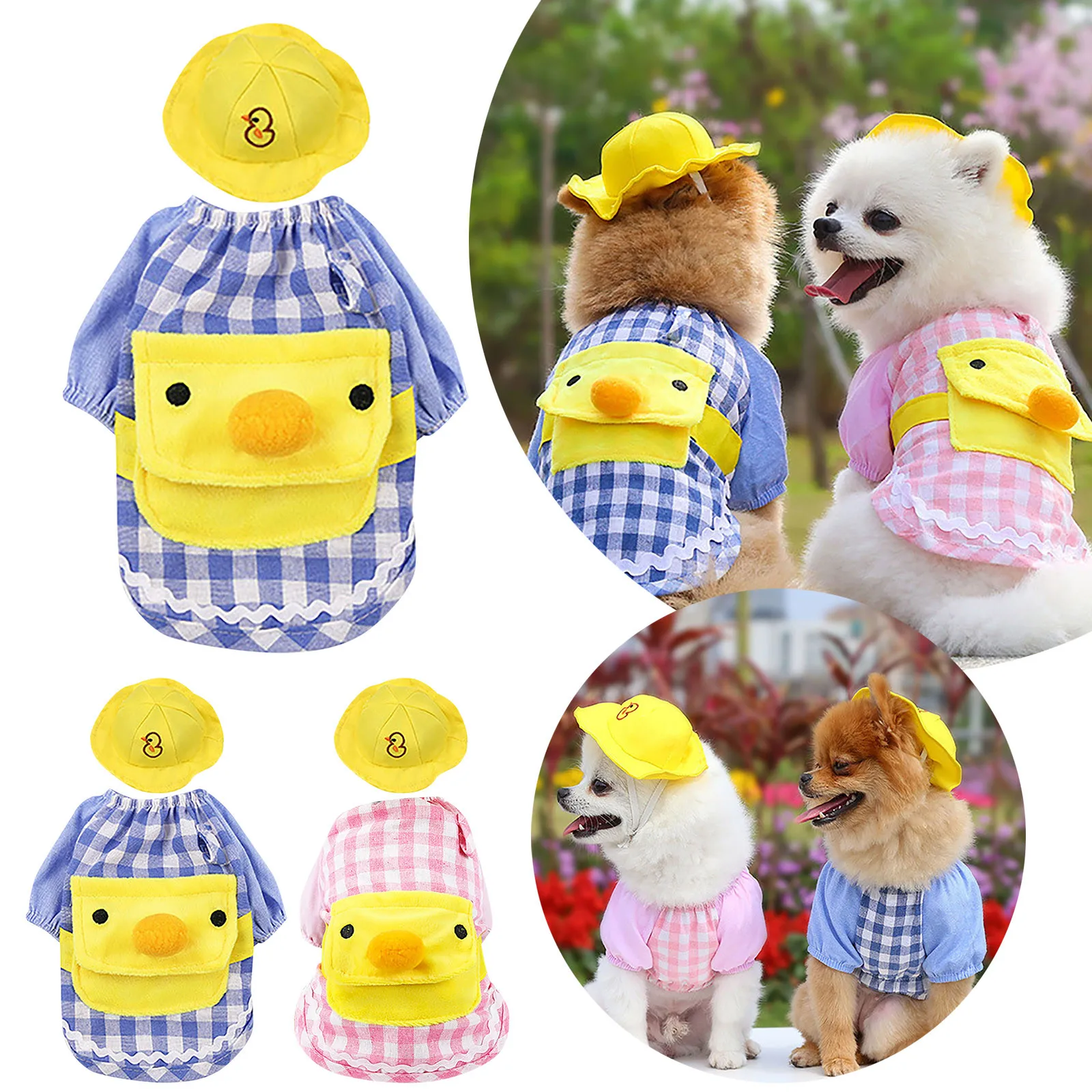 Little Duck Cartoon Lattice Backpack Print Pet Clothes Dog Cat Supplies Spring Summer Autumn Suit Clothes Dog Shirts P5