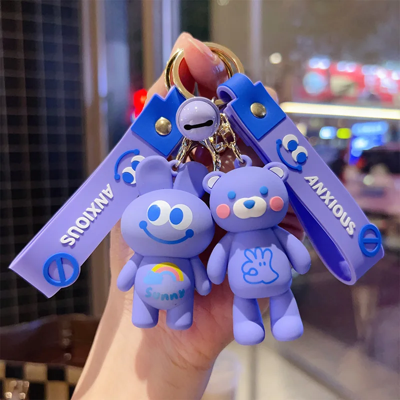 

Lovely Smiling Face Expression Bear Rabbit Toy Key Chain Creative Men and Women Backpack Pendant Fashion Car Keyring Chain Gifts