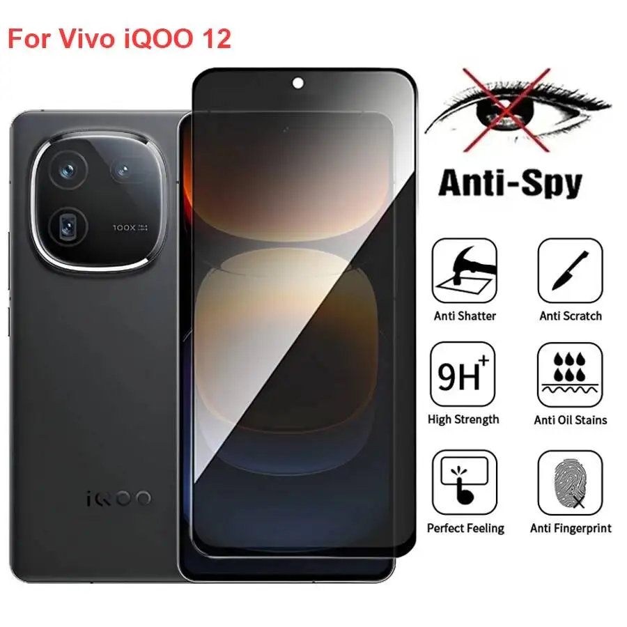 Фото Защитная пленка из закаленного стекла Vivo Iqoo 12 V2307A Anti Spy Privacy, совместимая с Iqoo12, пленка для телефона с полным покрытием экрана №1