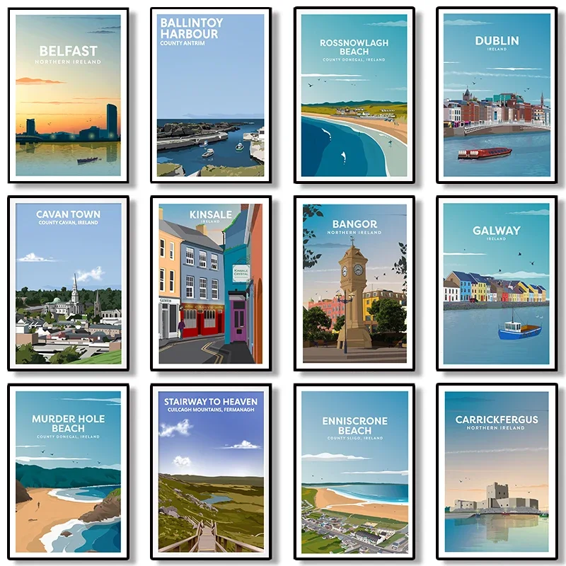 

Пляжное оформление Rossnowlagh, Дублин, Баллин-игрушка, гавань, праздничные путешествия, городские настенные постеры для гостиной, домашний декор, картины