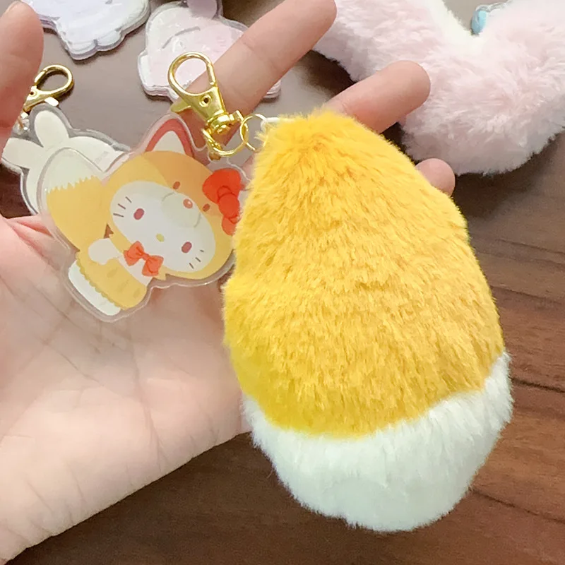 Sanrio Kuromi Cinnamoroll милый лесной животный хвост плюшевый кулон мелодия брелок сумка