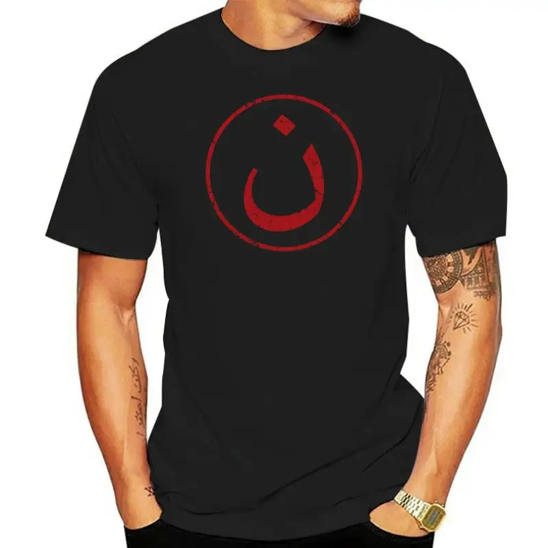

Nazarene N христианские в арабском символе премиум-футболки мужские хлопковые дизайнерские Топы рубашка оверсайз мужские футболки Уникальные