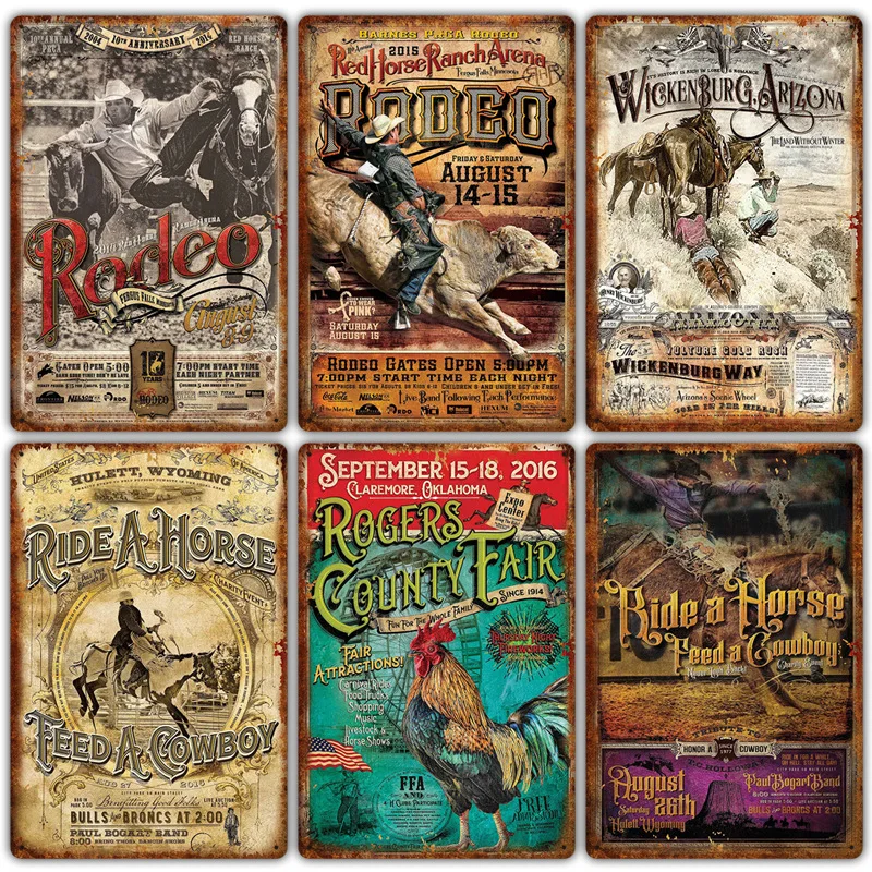 

West Cowboy Hero on Horseback Series Metal Tin Signs Decorative Plaque for Bar Pub Club Decoration Background Wall