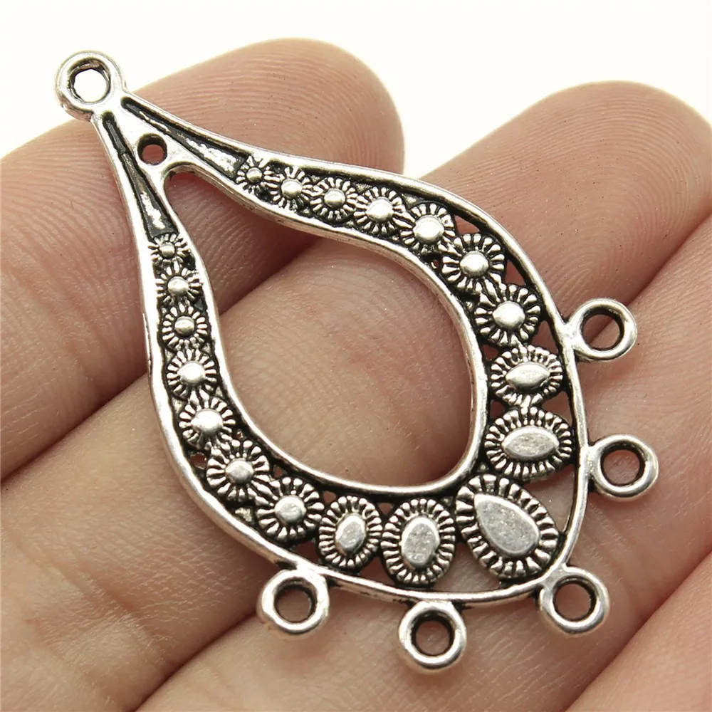 

10pcs 47x29mm Antique Silver Color Drop-Shaped Hollow Porous Earring Connector For Earring Making For Jewelry Making B13524