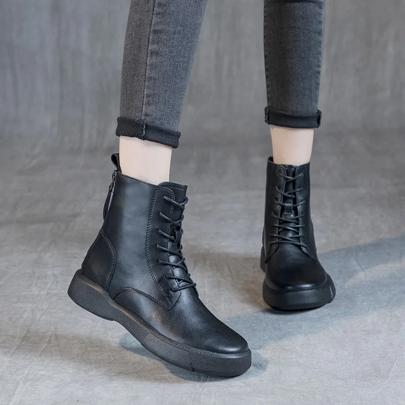 Ботильоны женские из натуральной воловьей кожи на плоском каблуке