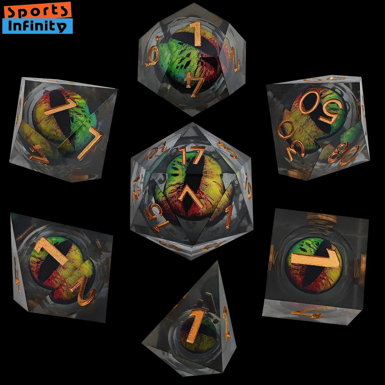 7 шт. набор мобильных кубиков Longan Dice из смолы с жидким сердечником для DND TRPG COC Running