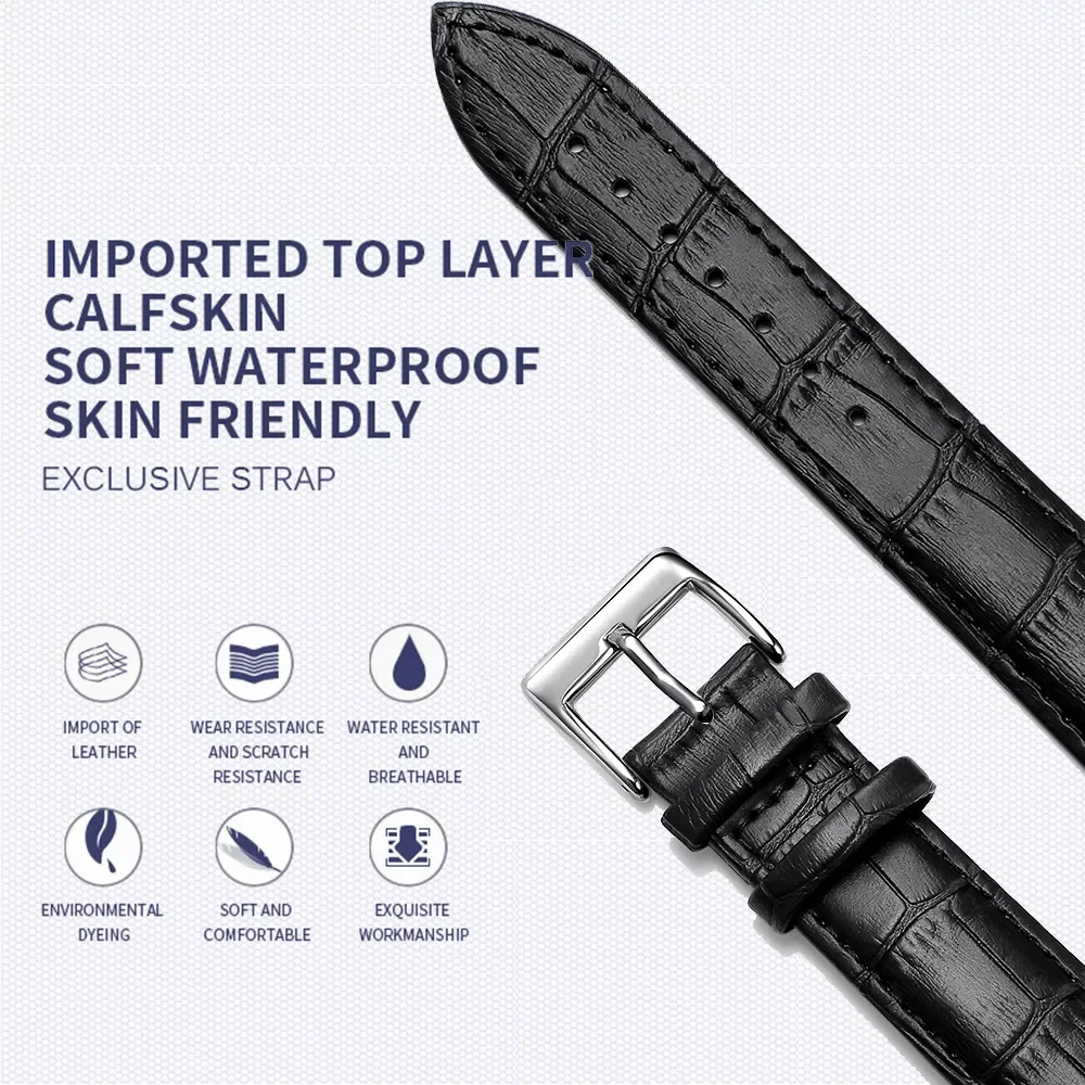 Comfortable Cowhide Genuine Leather Watch Strap 12/14/16/18/20/22/24 mm Watch Pin buckle Band Soft Wrist Belt Bracelet + Tool