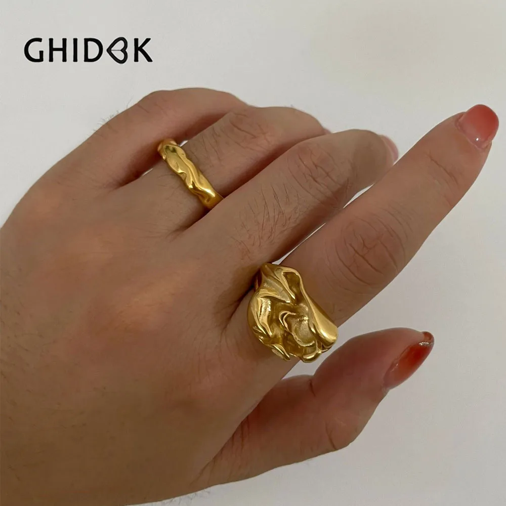 Фото GHIDBK Необычные складчатые модные геометрические украшения из нержавеющей стали №1