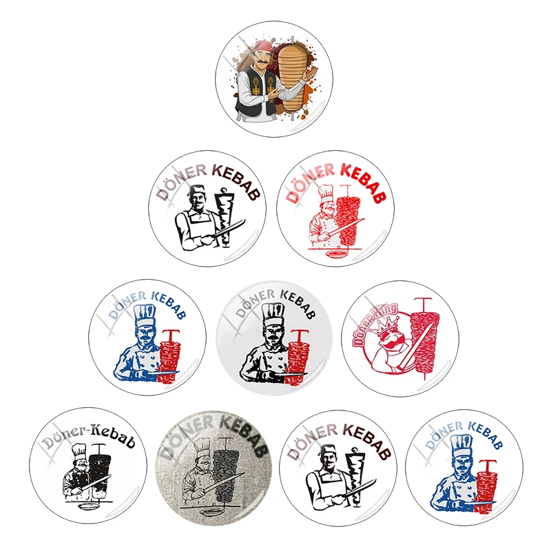 

Doner Kebab Printing 12mm/15mm/16mm/18mm/20mm/25mm Glass Cabochon Flat Bottom Round Dome Charms DIY Gifts Making Jewelry FHW318