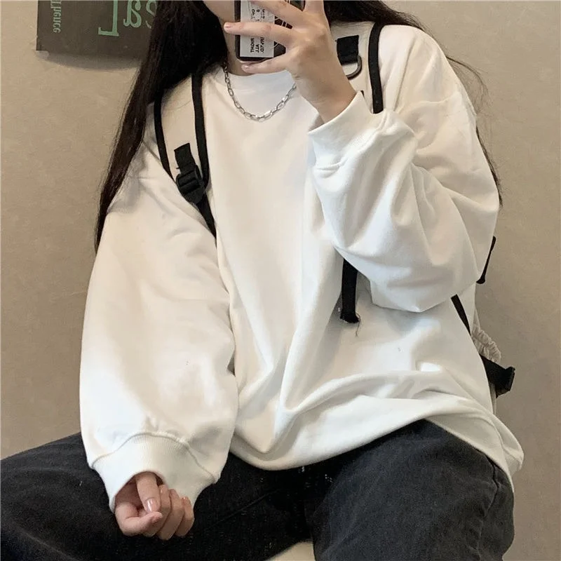 

Deeptown Basic Solid Crewneck Sweatshirts Women Korean Fashion Oversize Pullover Hoodie Preppy Style Long Sleeve Tshirts Girls