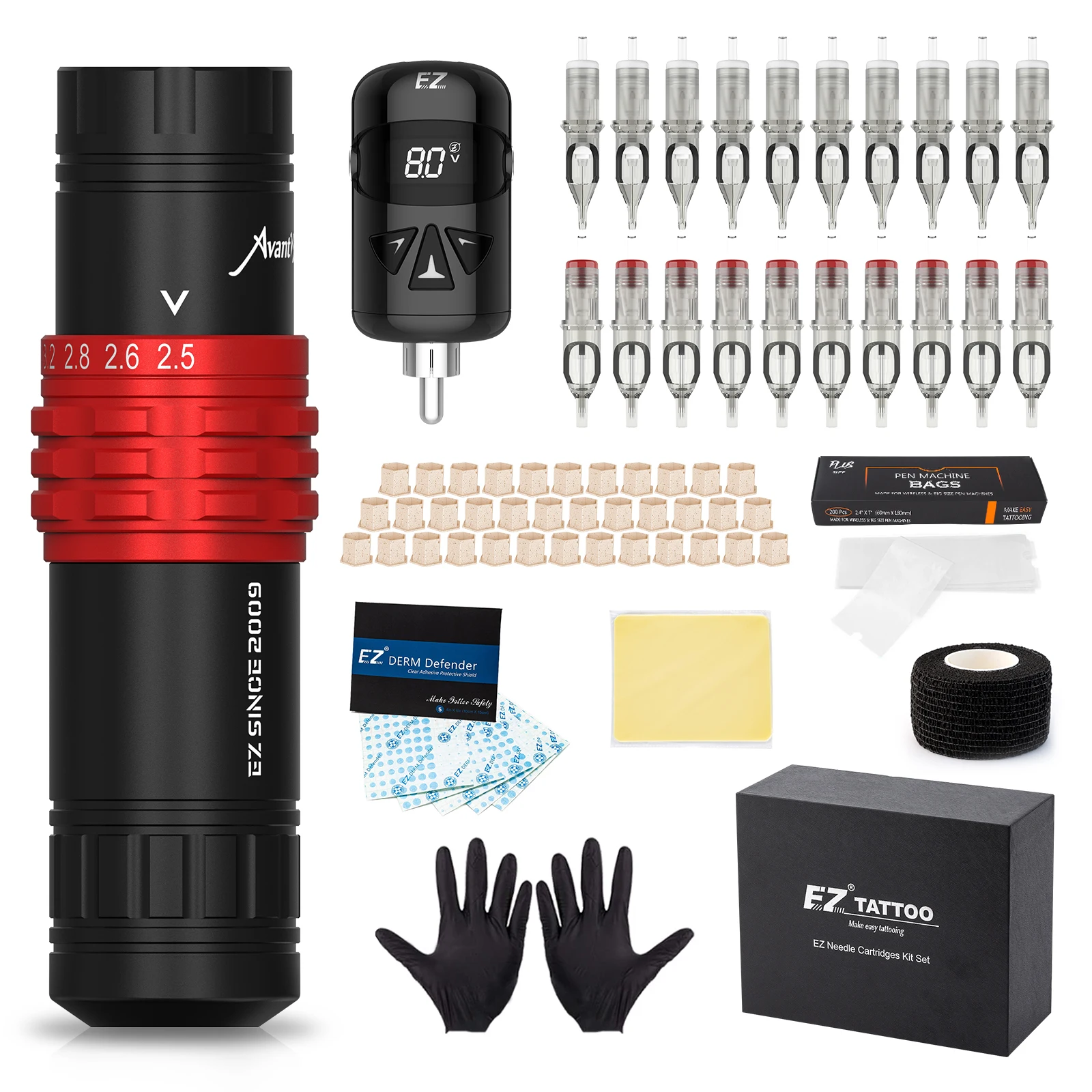EZ Полный набор для татуировок Avant V2 Машина 20 шт. Картриджные иглы Беспроводной