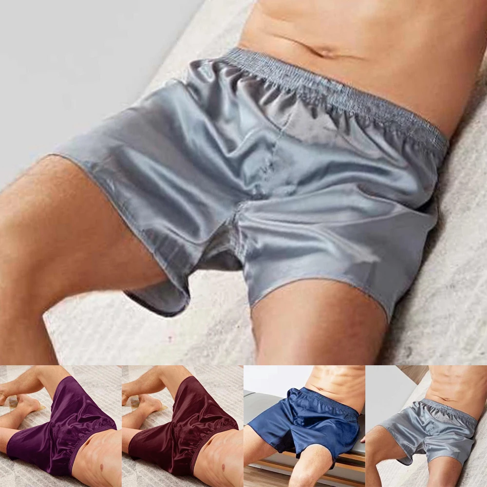 

Men's Home Emulation Silk Satin Pajamas Shorts Nightwear Pyjamas Pants Sleepwear Bottoms L~3XL 4colors