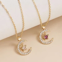 women necklace star shape moon shiny rhinestone lady necklace for gift
