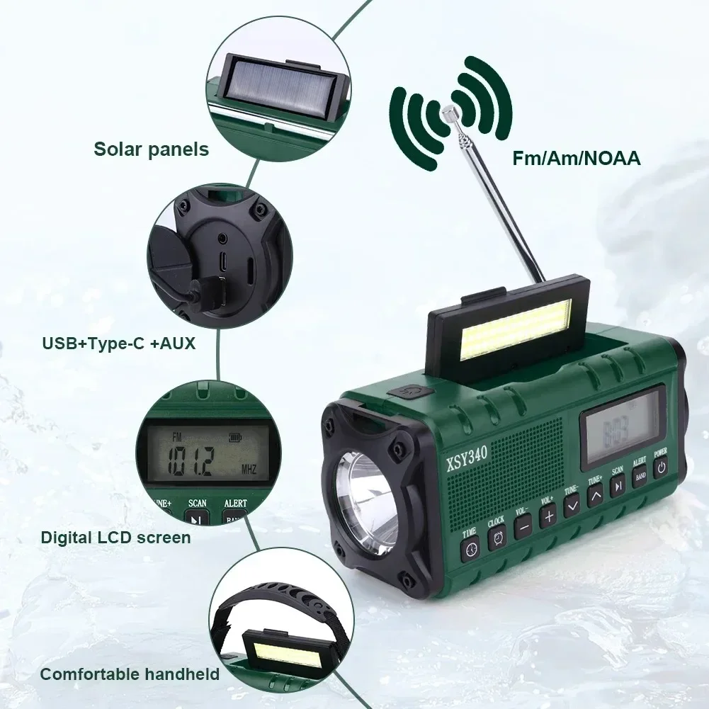 Фото Радио Woopker XSY-340, 10000 мАч, солнечная зарядка, FM/AM/WB, поддержка будильника, разъем для наушников 3,5 мм, многофункциональное портативное радио №4