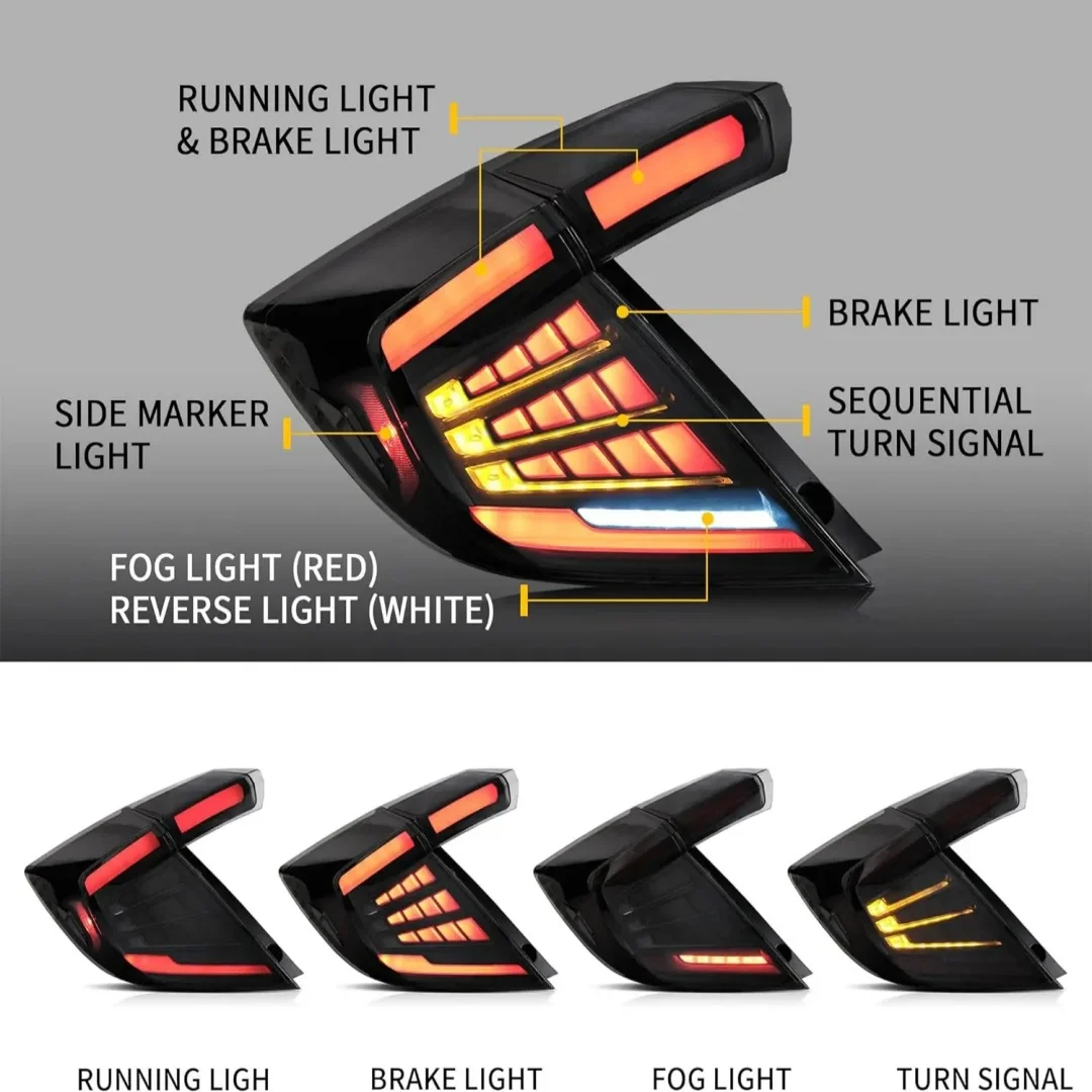 Светодиодные задние фонари для Honda Civic 10-го поколения хэтчбек/тип R 2016-2021 с