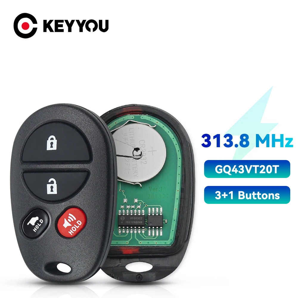 

KEYYOU 3/4 BTN GQ43VT20T 315MHz Fob Remote Car Key For Toyota Sienna Solara Avalon Camry Highlander Sequoia Tacoma Tundra