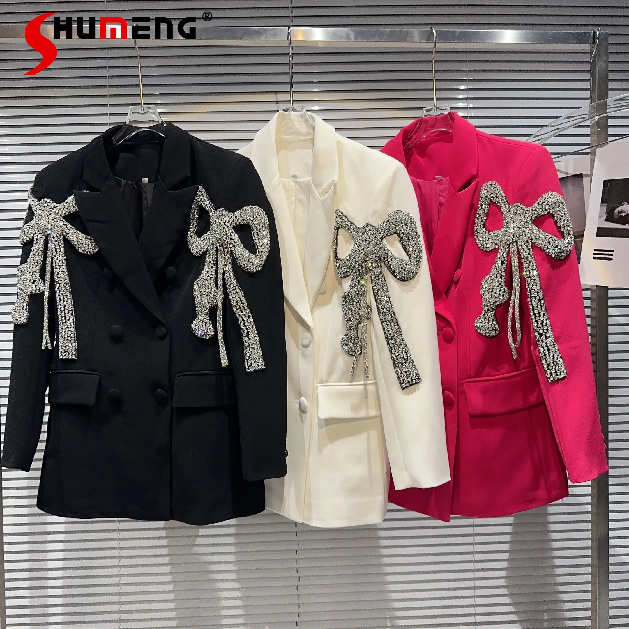 

Новинка весна-осень 2023, темная социалия, искусственное украшение банта, тяжелая промышленность, двубортный деловой костюм, индивидуальный костюм