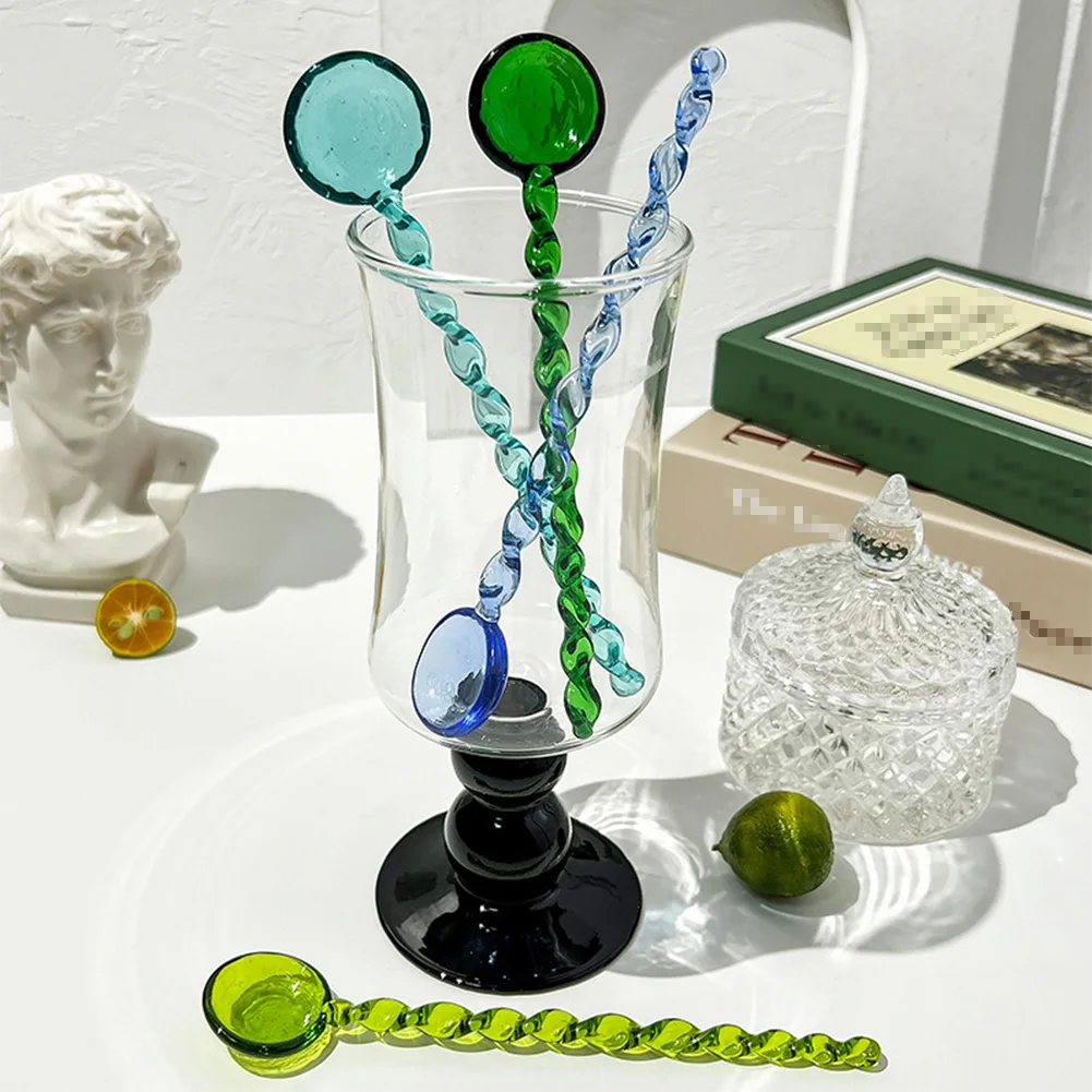 

Glass Milk Spoon Colored Transparent Coffee Dessert Stirring Spoon Long Handle Spoon Home Kitchen Tableware Stirrer Rod