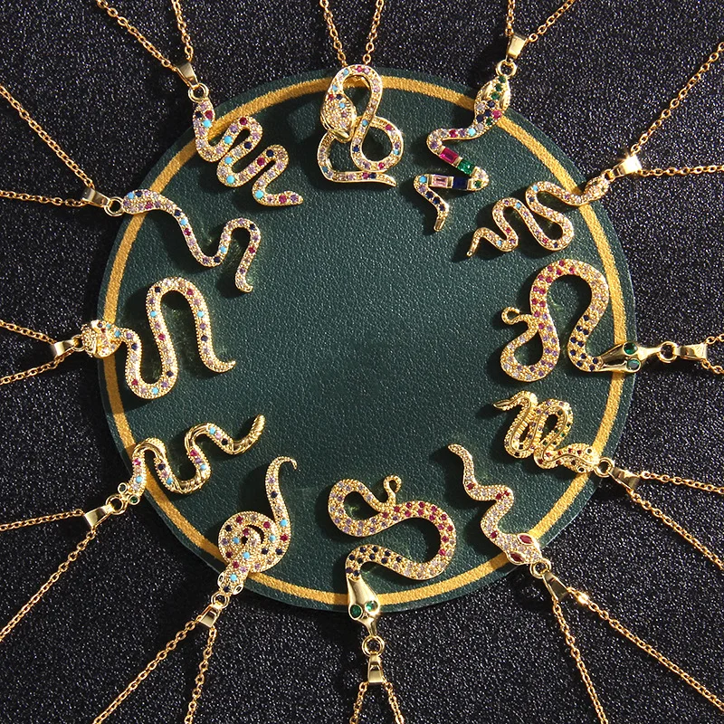 

10pcs/lot Stainless Steel Gold Color Zircon Snake Pendant Chain Necklace for Women Fashion Jewelry Gift Wholesale