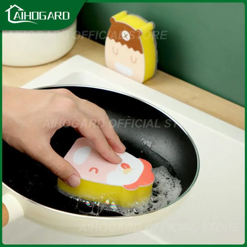 

Cleaning Brush Double-sided Decontamination Scouring Pad Kartoon Cleaner Sponge Household Kitchen Accessories Dishwashing Wipe