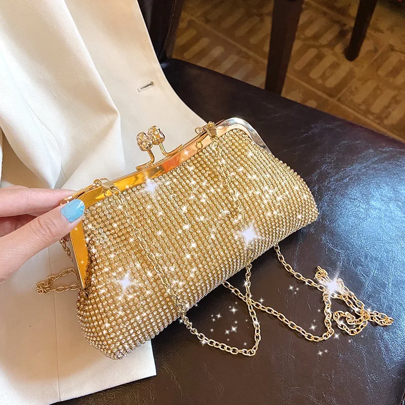 

Lady Bags Shoulder Bags For Women 2022 Bright Diamond Design Wallet Golden Chain Crossbody Bags Women's Evening Bags