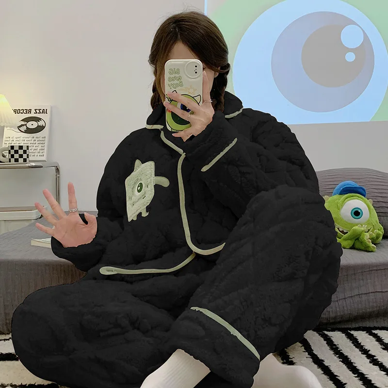 2022 New Coralline pyjamas Women's Winter three-layer cotton-padded flannel warm warm girl lovely home dress set