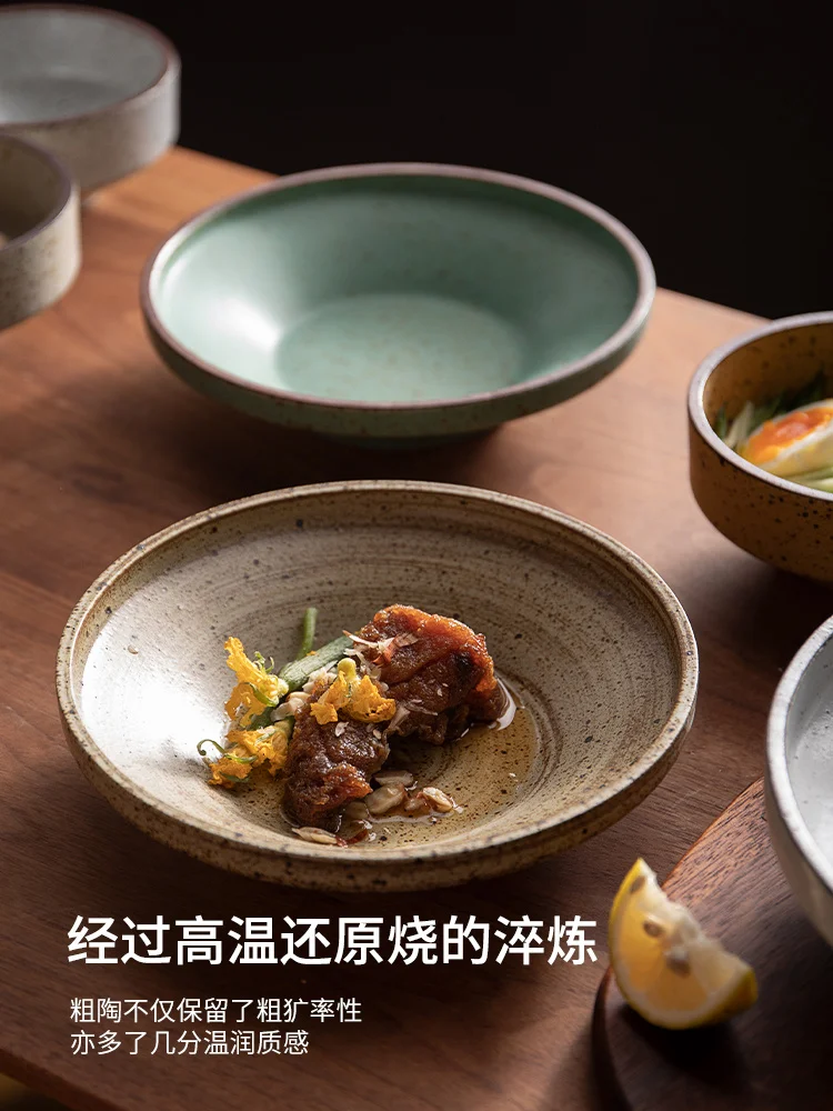 

Stoneware Plate Soup Plate Large Dessert Fruit Salad Plate Creative Features Italian Pasta Dish Japanese Retro Tableware