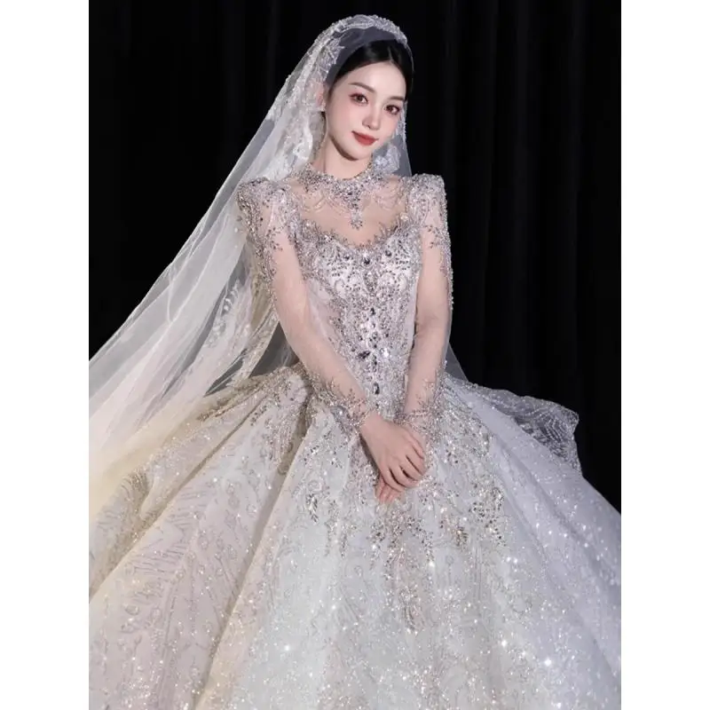 Мария Новиа свадебное платье с длинными рукавами 2024 невесты бальное бисером