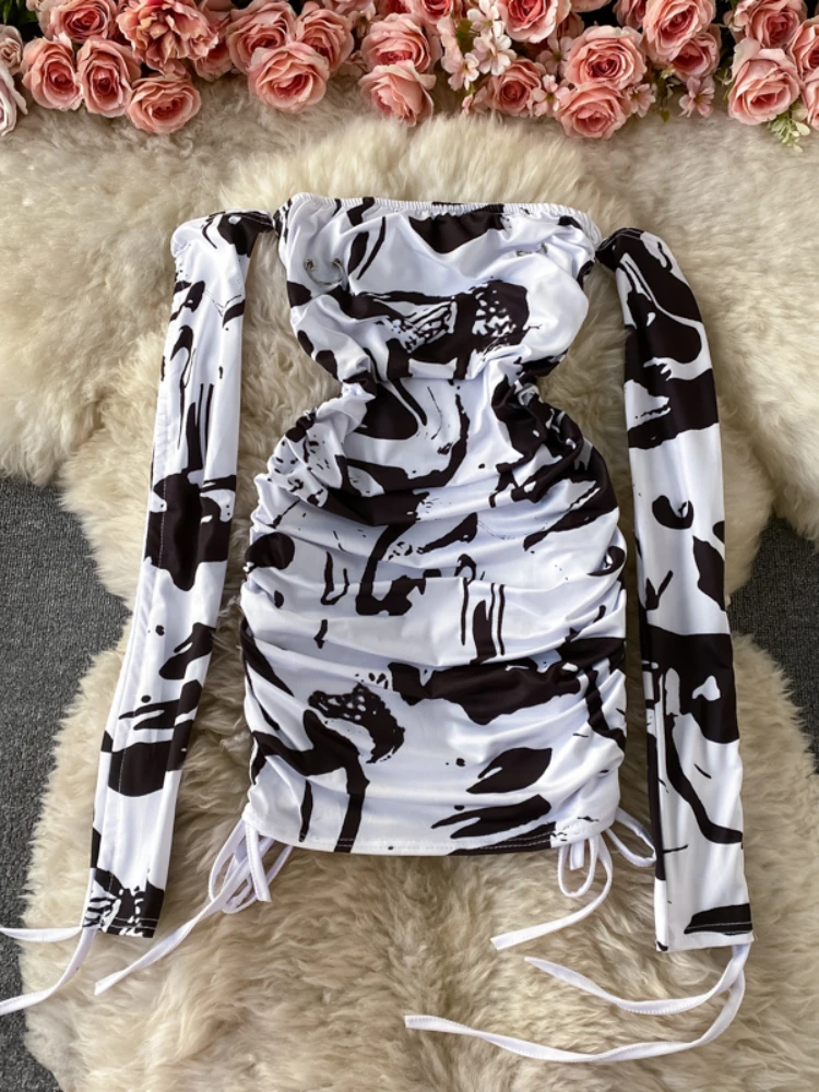 

Мини-платье женское с длинным рукавом, пикантное модное облегающее винтажное Клубное короткое платье на завязках, в Корейском стиле, с высокой талией