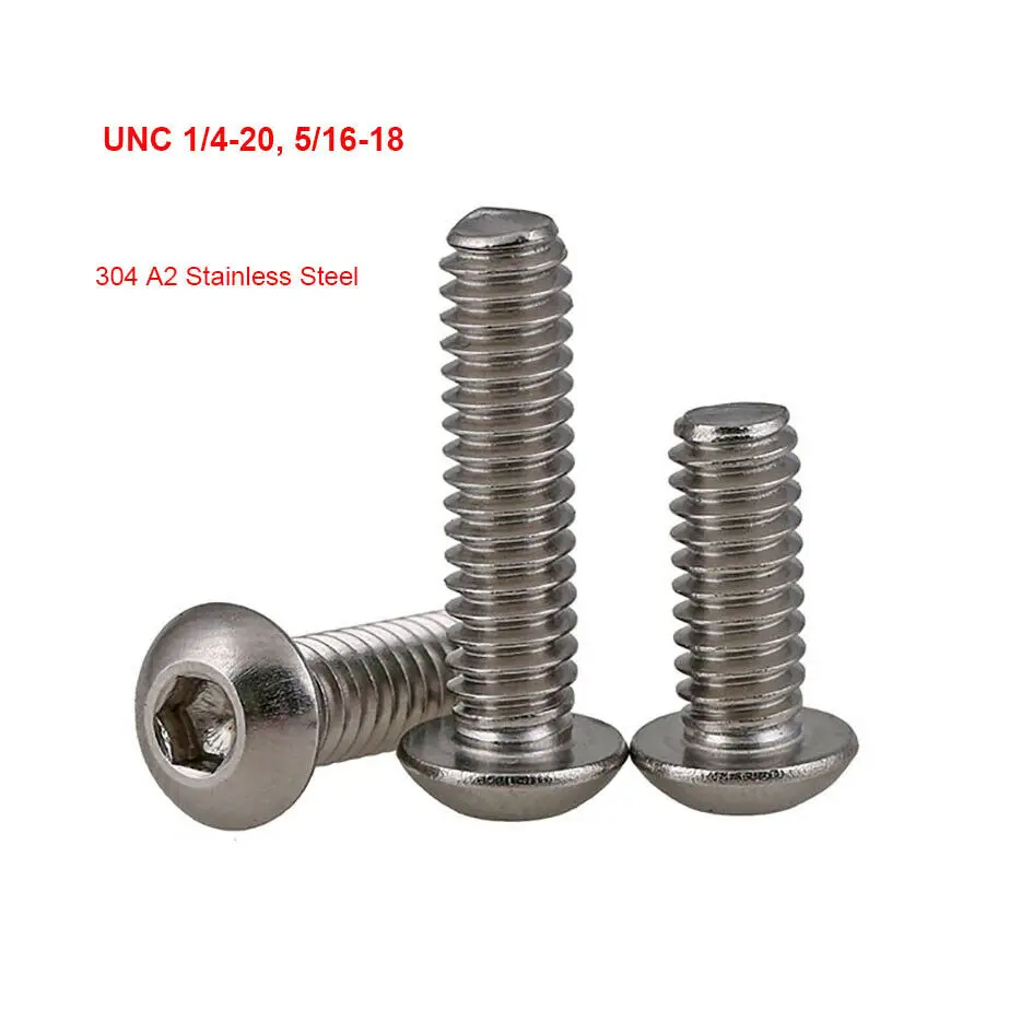 

2 шт.-5 шт. 1/4-20 5/16-18 UNC круглая головка Шестигранная гнездовая машина винты 304 нержавеющая сталь головка сковорода шестигранные болты