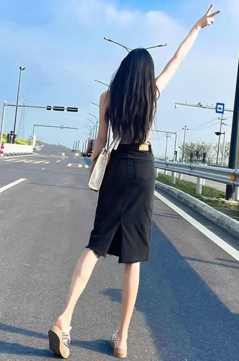 Джинсовые юбки для женщин Синяя обтягивающая юбка миди с запахом Женская до