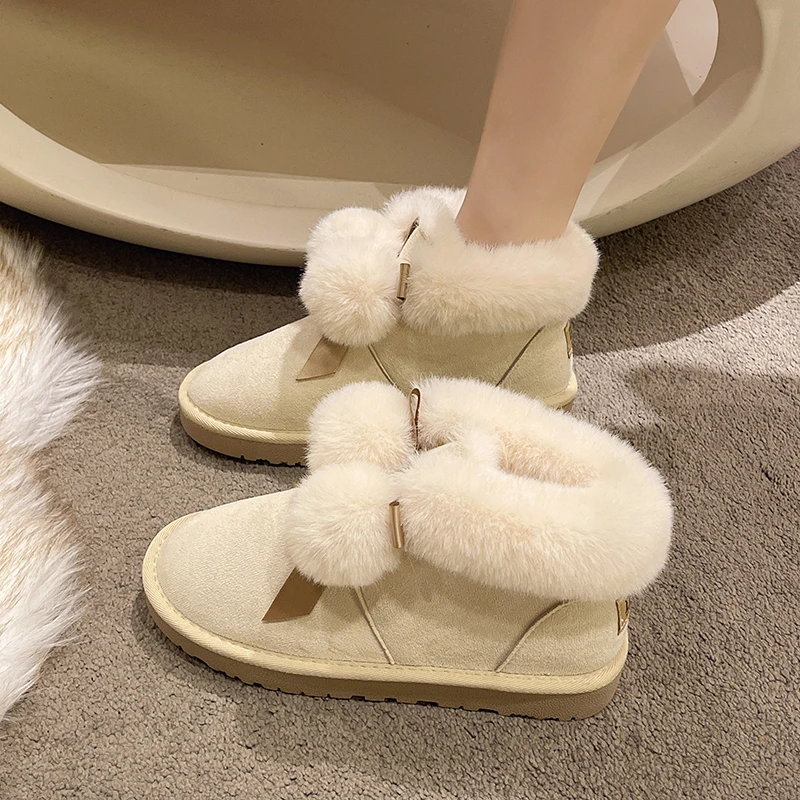 

Ботинки на плоской подошве женская низкая обувь ботинки-Женские Австралийские ботильоны с круглым носком 2022 резиновые дамские короткие плюшевые ботинки из флока в стиле «лолита» для снега