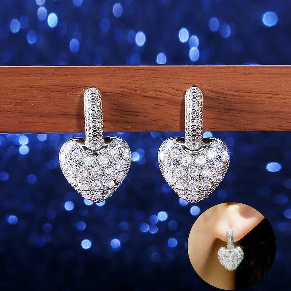 

Fashion Gifts Rhinestone Copper Dangle Jewelry Heart Earrings Zircon