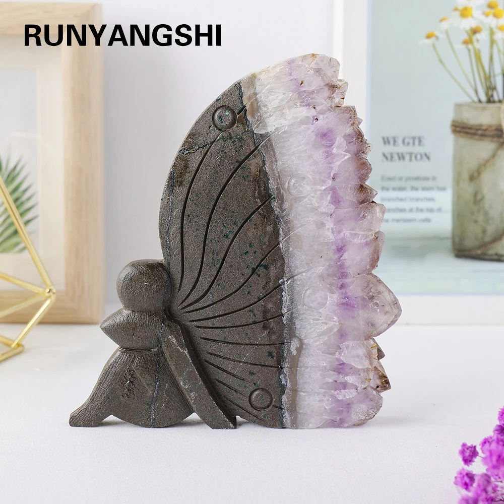 

Natural Raw Amethyst Butterfly Girl Quartz Purple Crystal Cluster Healing Stones Specimen Hand carved ornaments for gifts