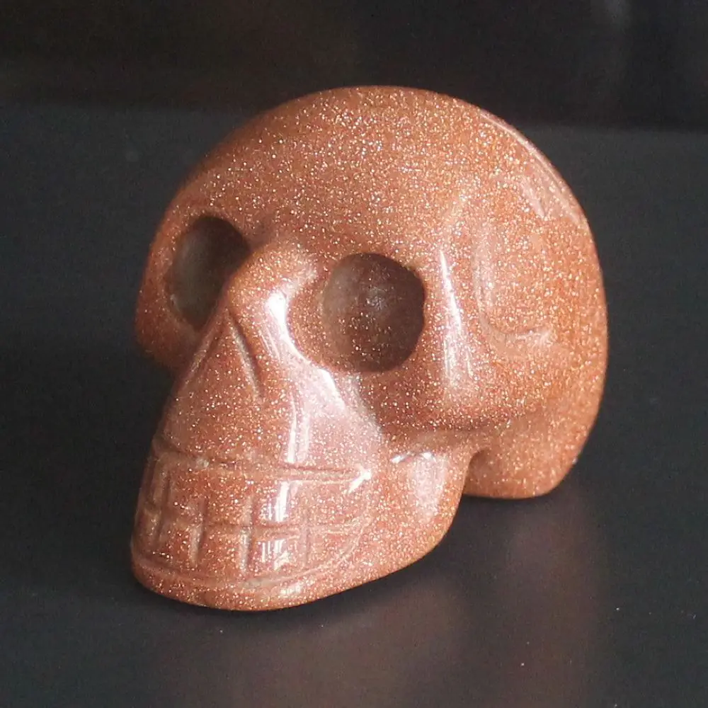 

2'' Hand carved gemstone goldstone skull figurine home decor