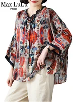 max lulu new 2022 summer luxury linen clothes woman korean fashion loose shirts v neck oversized tops large size printed blouses