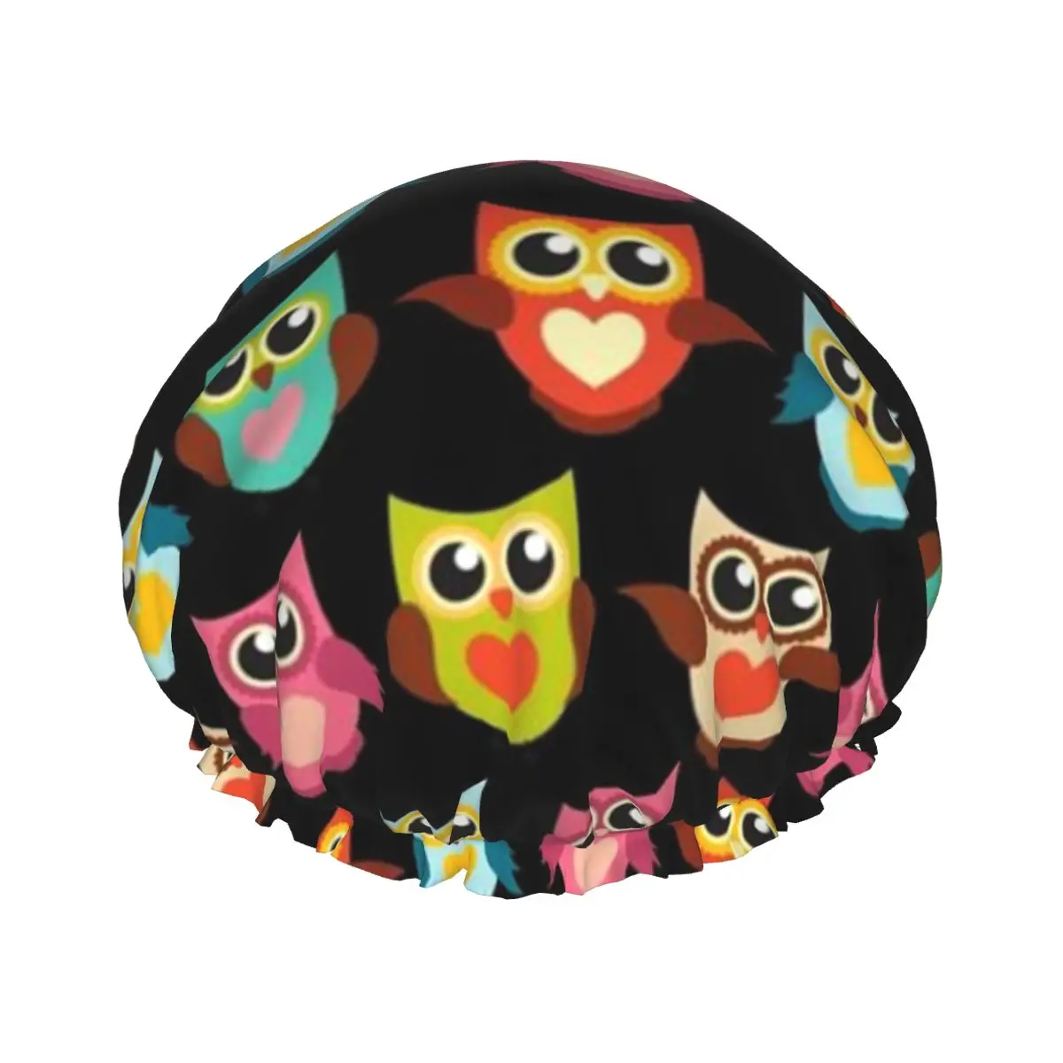 

Owl In Colorful Waterproof Shower Cap with Elasticized Hem Reversible Design for Shower Sleeping Bonnet Cap for All Hair Lengths