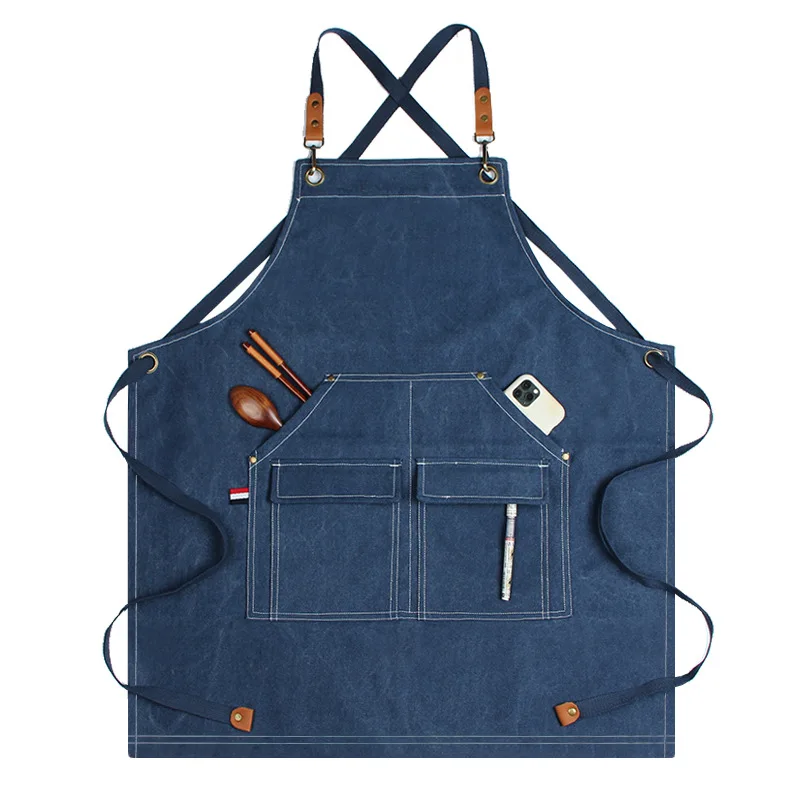 

Denim Canvas Apron Stain-proof Household Kitchen Work Barber Apron