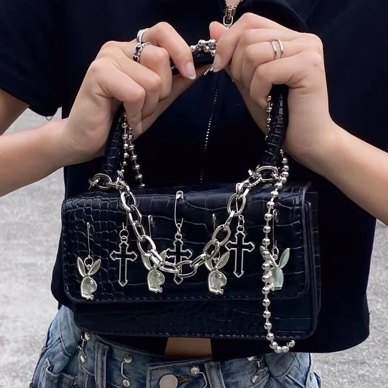 

Xiuya Harajuku Goth японский Панк цепь сумки через плечо для женщин 2021 популярная Сумочка для телефона женский кошелек клатч для вечерние для женщин