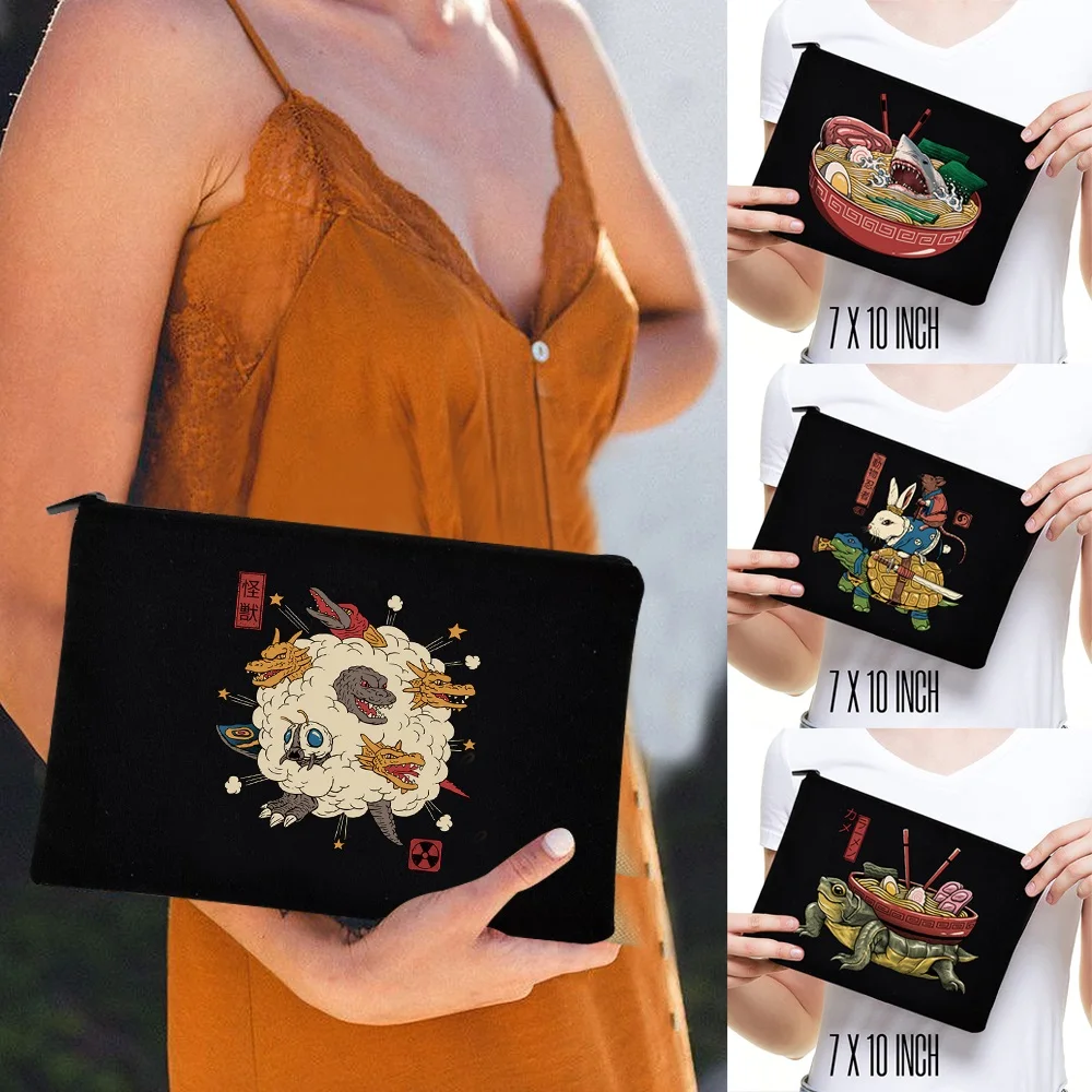 

Makeup Organizer Bags Canvas Cosmetic Case Pouch Gifts for Bridesmaid Clutch Holiday Travel Japan Pattern Beauty Washing Bag